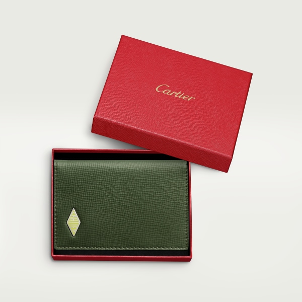 信用卡夾，可容納4張信用卡，Cartier Losange 卡其色小牛皮，鍍鈀飾面及琺瑯