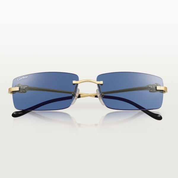 Panthère de Cartier 太陽眼鏡 光滑金色飾面金屬，藍色鏡片