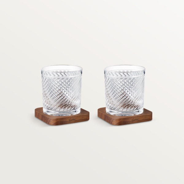 Santos de Cartier set of 2 glasses and 2 coasters Crystal and walnut wood