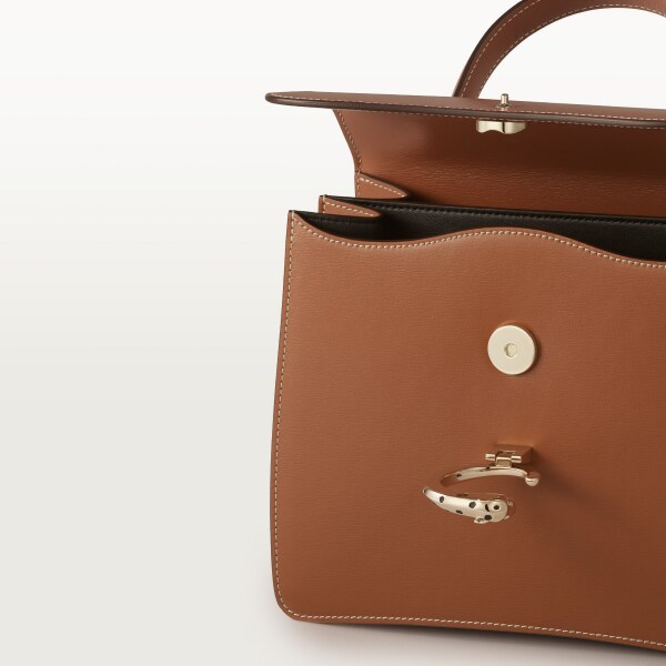 手袋，小型款，Panthère C 焦糖色小牛皮，金色飾面