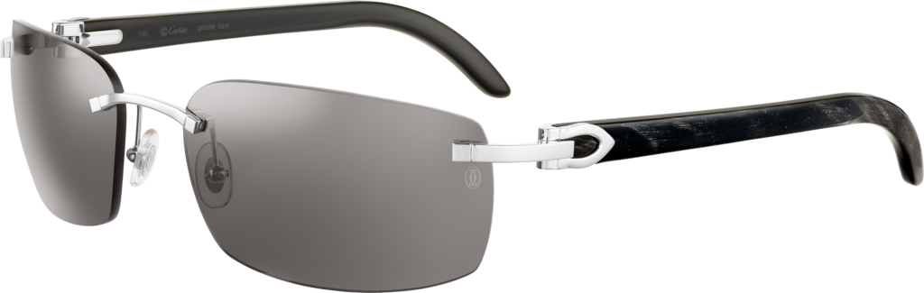 C Décor sunglassesMarbled black buffalo horn, smooth platinum finish, grey lenses