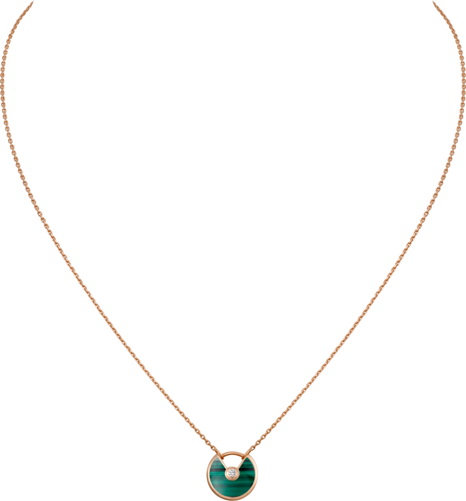 Amulette de Cartier 項鏈，超小型款玫瑰金，孔雀石，鑽石