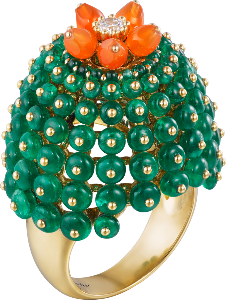 Cactus de Cartier 戒指18K黃金，祖母綠，紅玉髓，鑽石