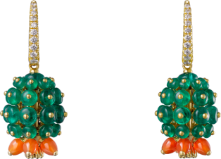 Cactus de Cartier 耳環 黃金，祖母綠，紅玉髓，鑽石