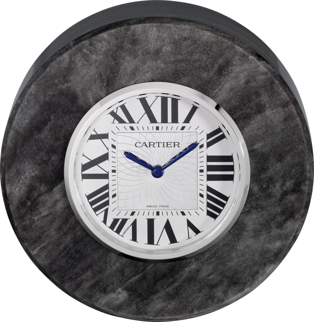 Exceptional clock in silvered obsidianSilvered obsidian, stainless steel