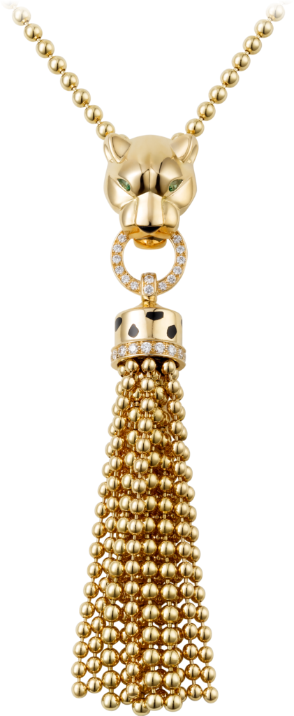 Panthère de Cartier 項鏈18K黃金，黑色亮漆，沙弗萊石榴石，縞瑪瑙，鑽石