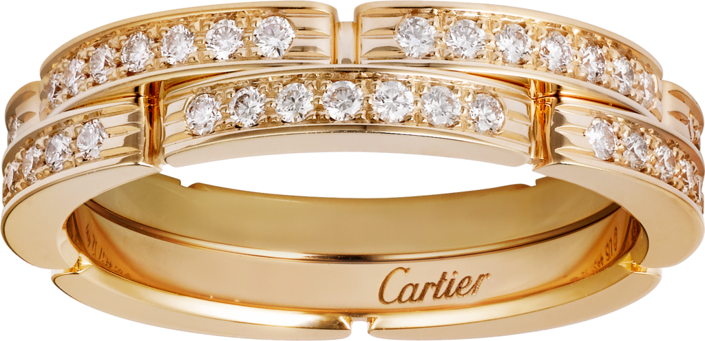 Maillon Panthère 高級結婚戒指，鋪鑲2行半圈鑽石18K黃金，鑽石
