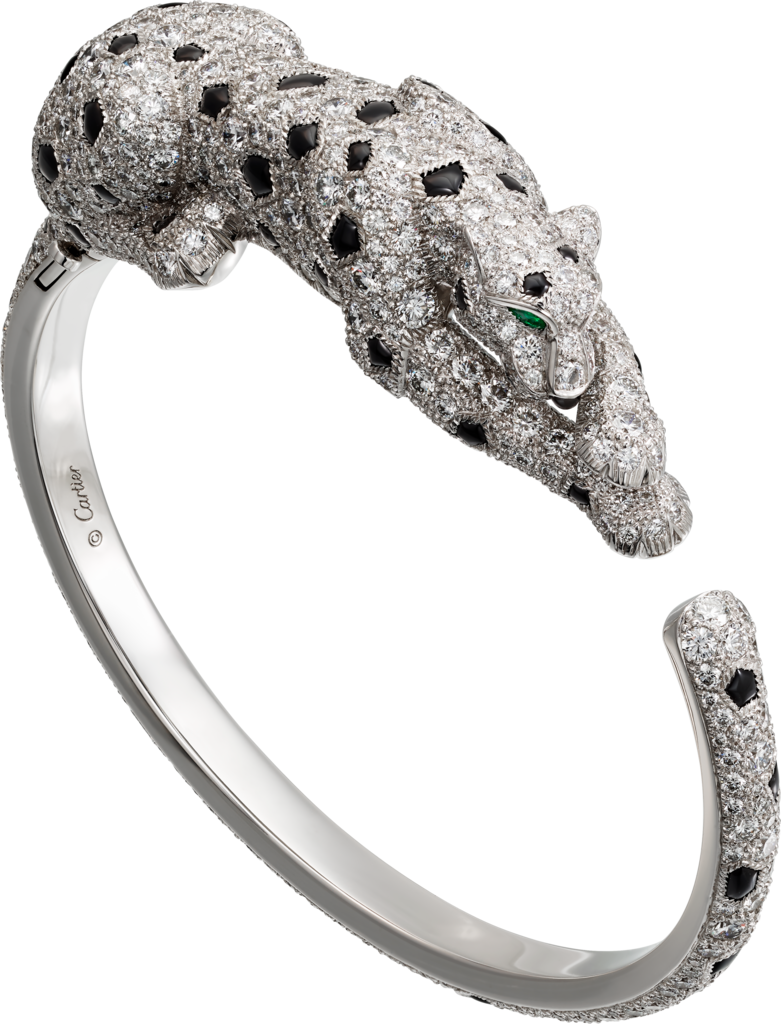Panthère de Cartier 手鐲白色黃金，祖母綠，縞瑪瑙，鑽石