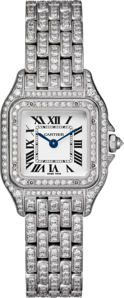 Panthère de Cartier 腕錶小型款，石英機芯，18K白色黃金，鑽石
