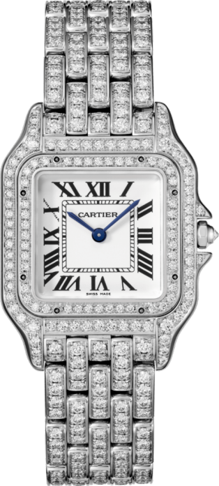 Panthère de Cartier 腕錶 中型款，石英機芯，18K白色黃金，鑽石
