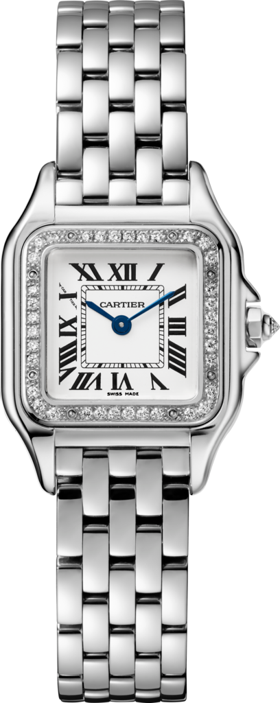 Panthère de Cartier 腕錶小型款，石英機芯，18K白色黃金，鑽石