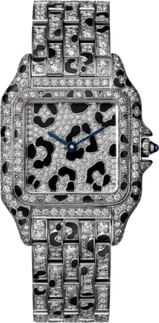 Panthère de Cartier 腕錶 中型款，石英機芯，18K白色黃金，鑽石，琺瑯