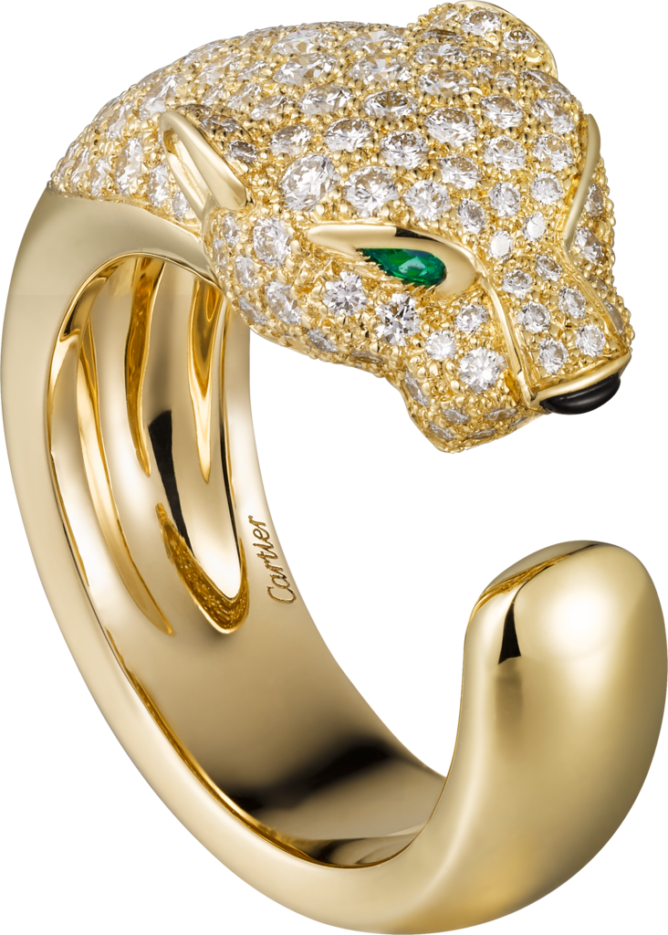 Panthère de Cartier 戒指18K黃金，鑽石，祖母綠，縞瑪瑙