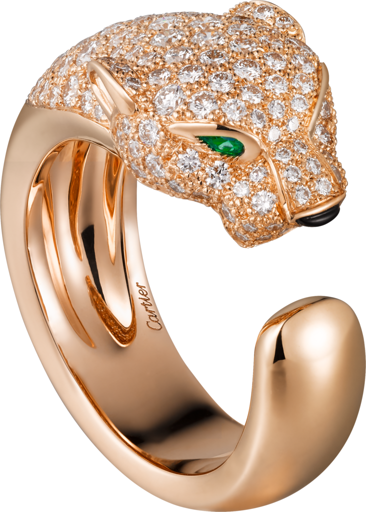 Panthère de Cartier 戒指18K玫瑰金，鑽石，祖母綠，縞瑪瑙