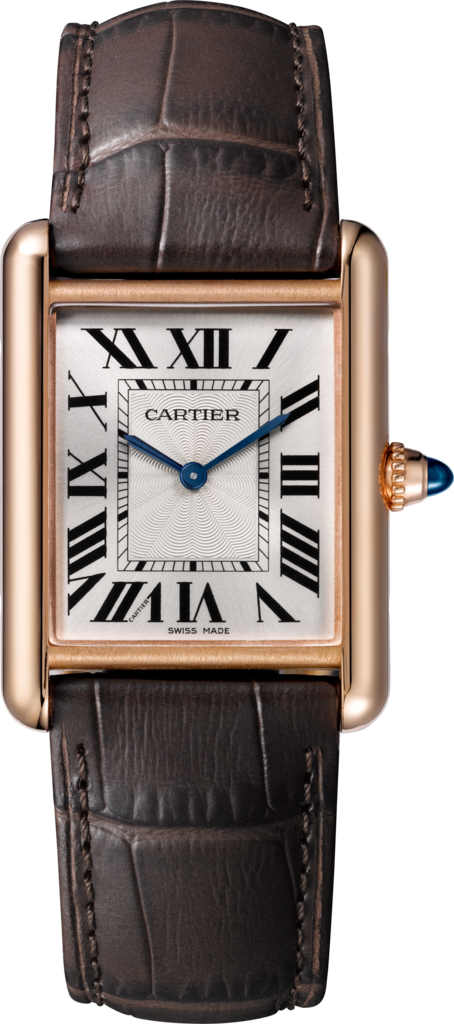 Tank Louis Cartier 腕錶大型款，手動上鏈機械機芯，18K玫瑰金，皮革