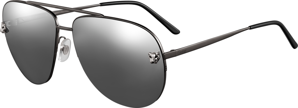 Panthère de Cartier 太陽眼鏡金屬，黑色 PVD 飾面及鍍釕飾面，銀灰色鏡面鏡片