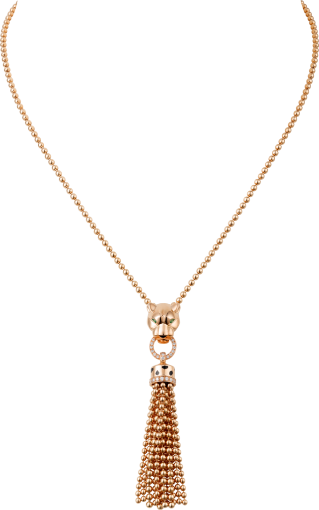 Panthère de Cartier necklaceRose gold, tsavorite garnets, onyx, black lacquer, diamonds.