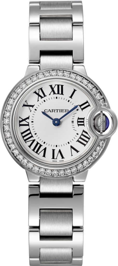 Ballon Bleu de Cartier watch28mm, quartz movement, steel, diamonds