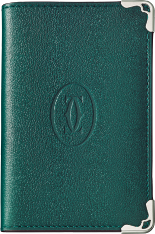 Must de Cartier 信用卡夾，可容納4張信用卡 孔雀綠色小牛皮，精鋼飾面