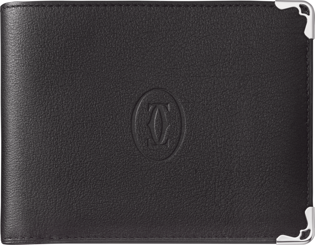Must de Cartier 信用卡夾，可容納8張信用卡黑色小牛皮，精鋼飾面