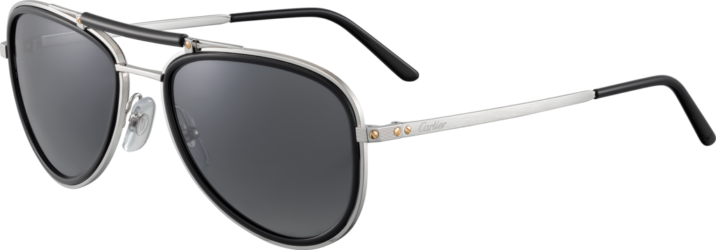 Santos de Cartier 太陽眼鏡金屬，磨砂鍍鉑金飾面，灰色偏光鏡片