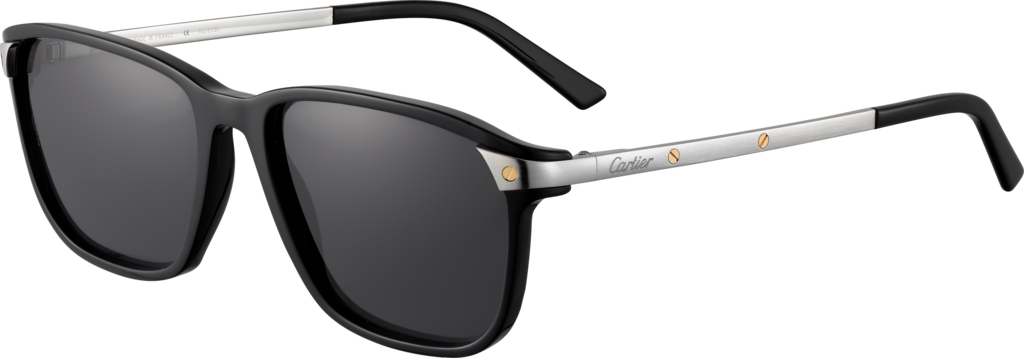 Santos de Cartier 太陽眼鏡黑色複合材質，鍍鉑金飾面，灰色偏光鏡片