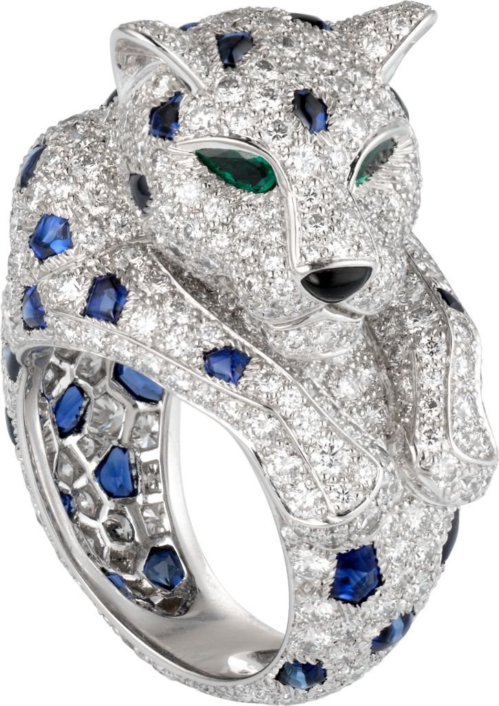 Panthère de Cartier 戒指鉑金，藍寶石，祖母綠，鑽石