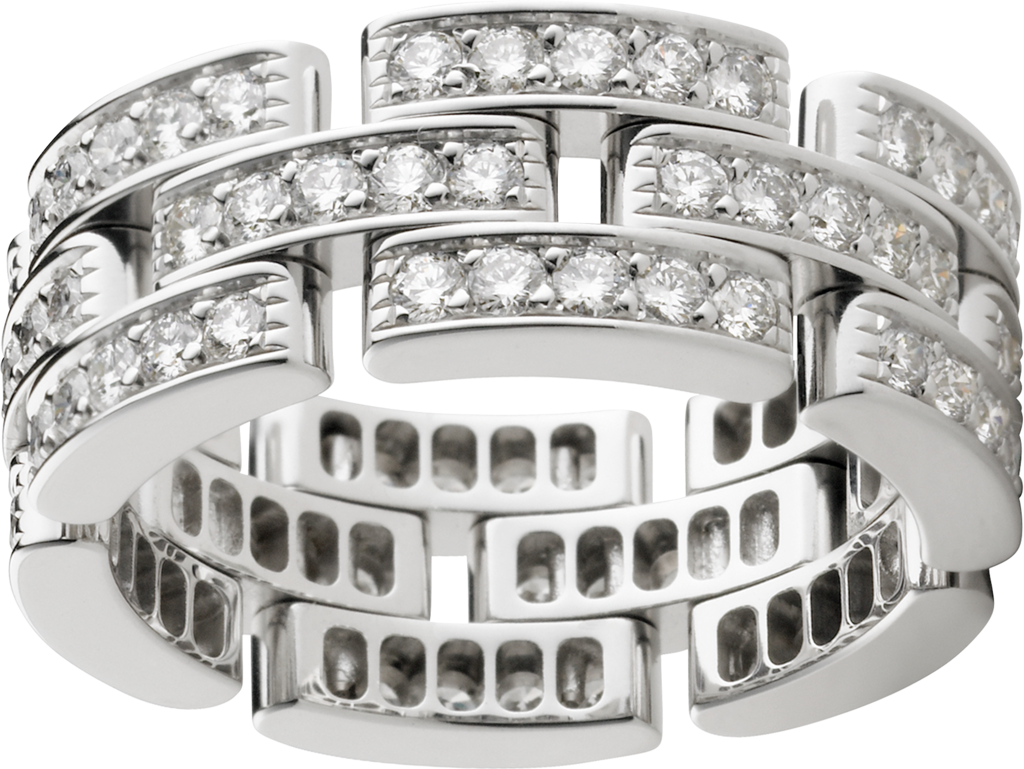 Maillon Panthère 戒指，鋪鑲3行鑽石18K白色黃金，鑽石