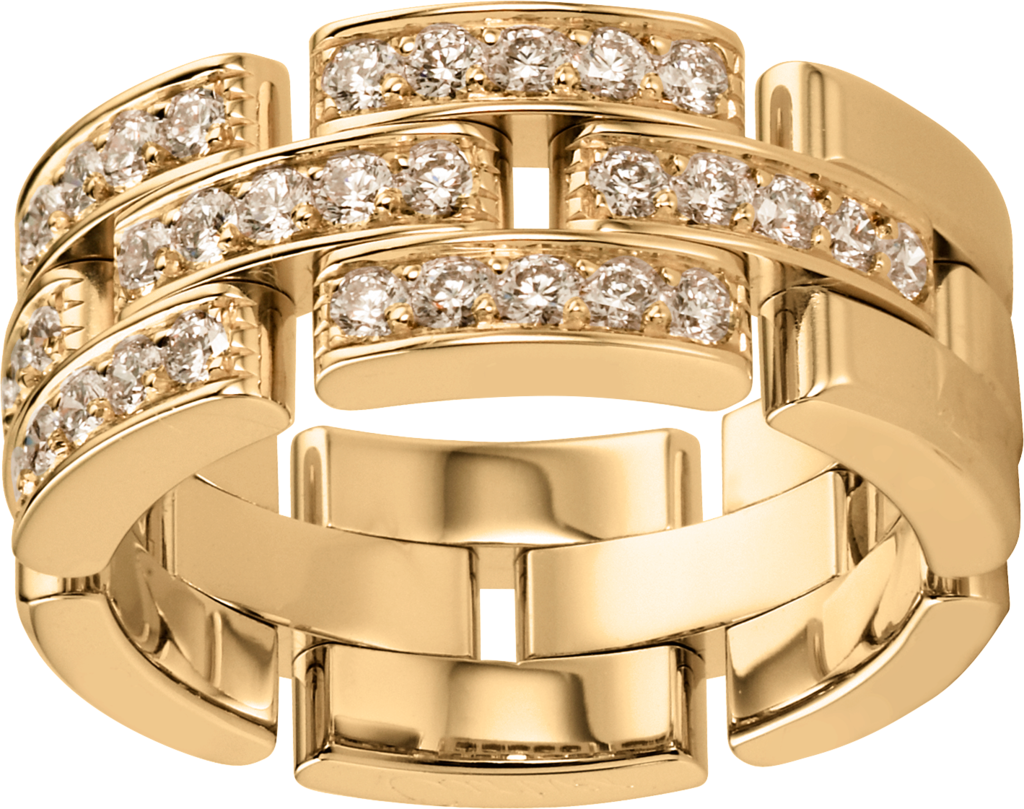Maillon Panthère 戒指，鋪鑲3行半圈鑽石18K黃金，鑽石