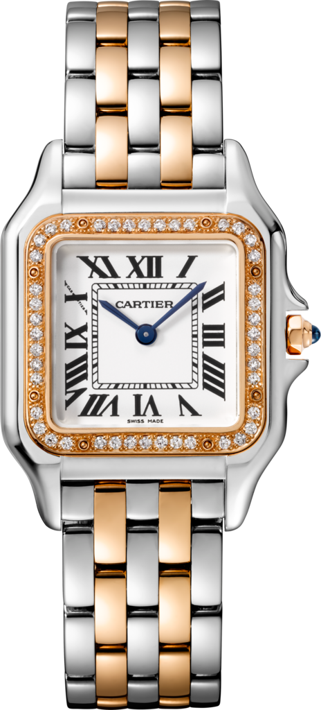 Panthère de Cartier watchMedium model, quartz movement, rose gold, steel, diamonds