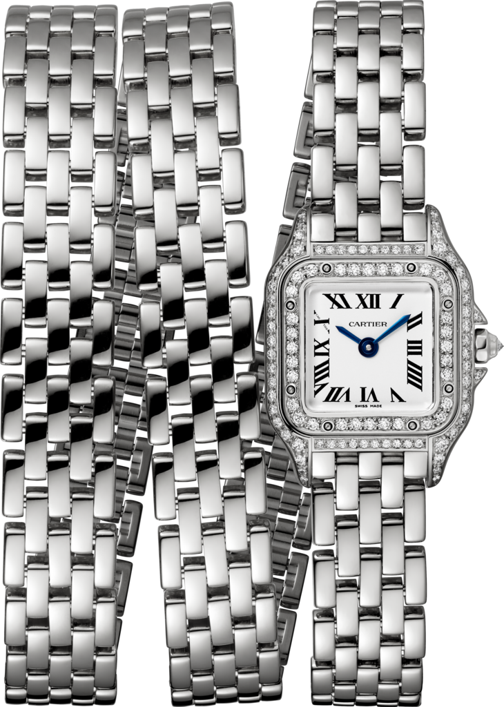 Panthère de Cartier 腕錶迷你款，石英機芯，18K白色黃金，鑽石