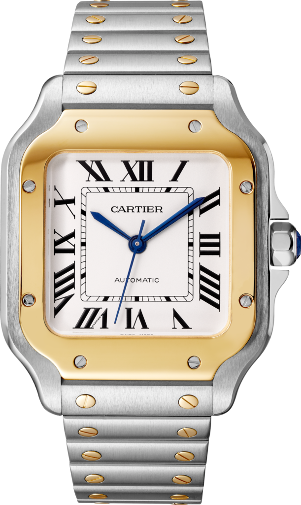 CRW2SA0016 - Santos de Cartier watch - Medium model, automatic movement,  yellow gold, steel, interchangeable metal and leather bracelets - Cartier
