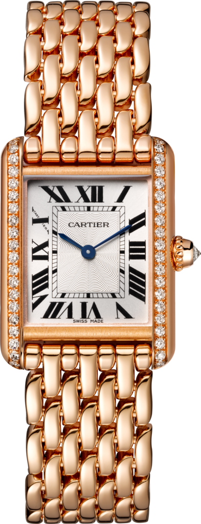 Tank Louis Cartier 腕錶小型款，手動上鏈機械機芯，18K玫瑰金，鑽石