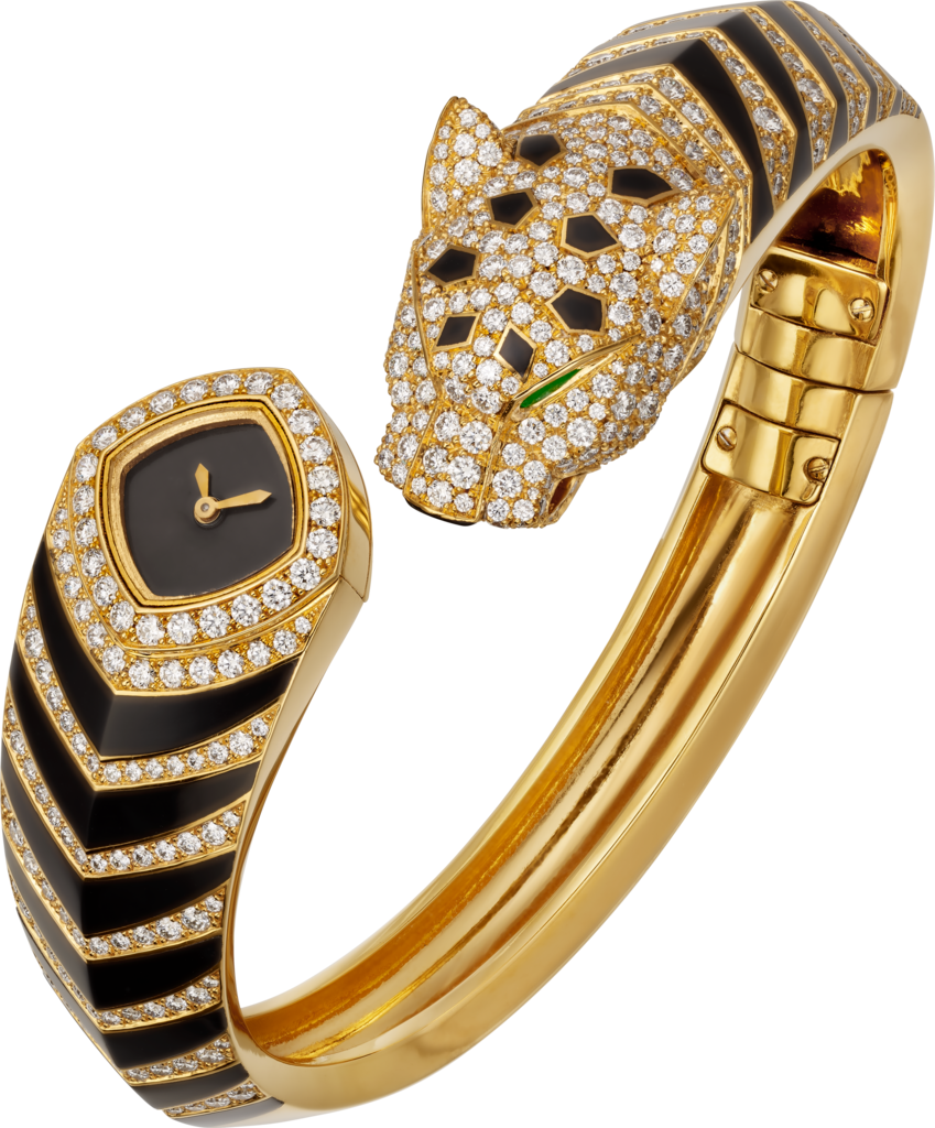 La Panthère de Cartier 腕錶18毫米，石英機芯，18K黃金，鑽石，祖母綠，亮漆