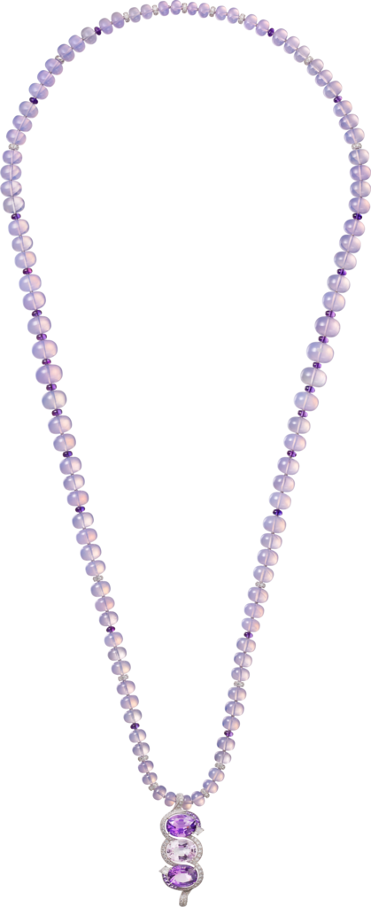 高級珠寶項鏈18K白色黃金，紫水晶，黃玉，鑽石
