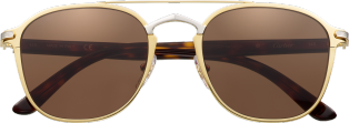 C de Cartier 太陽眼鏡 金色及黑色，啞光金色飾面鏡框，光滑鍍鈀飾面鼻樑架，棕色鏡片