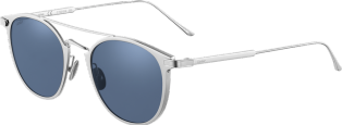 C de Cartier 太陽眼鏡 金屬，灰色 PVD 飾面，鍍鈀飾面細節，深藍色鏡片