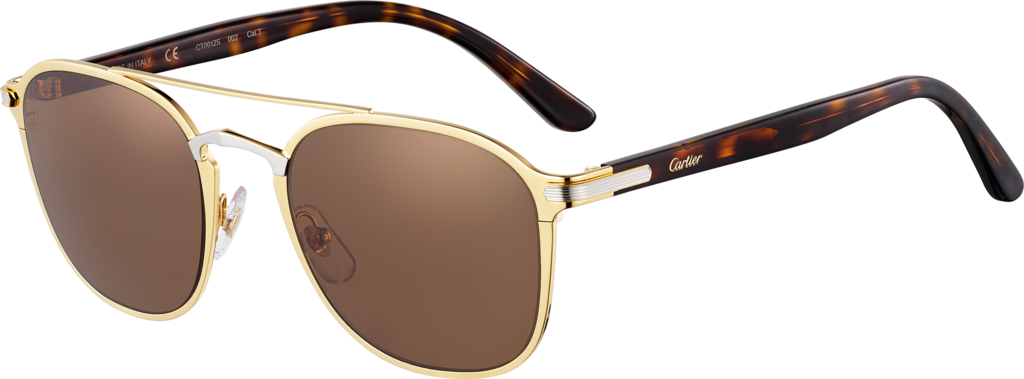 C de Cartier 太陽眼鏡金色及黑色，啞光金色飾面鏡框，光滑鍍鈀飾面鼻樑架，棕色鏡片