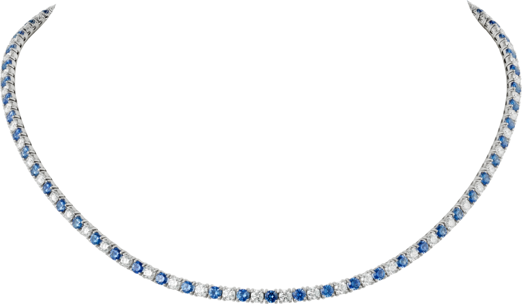 經典鑽石鏈系列項鏈18K白色黃金，鑽石，藍寶石