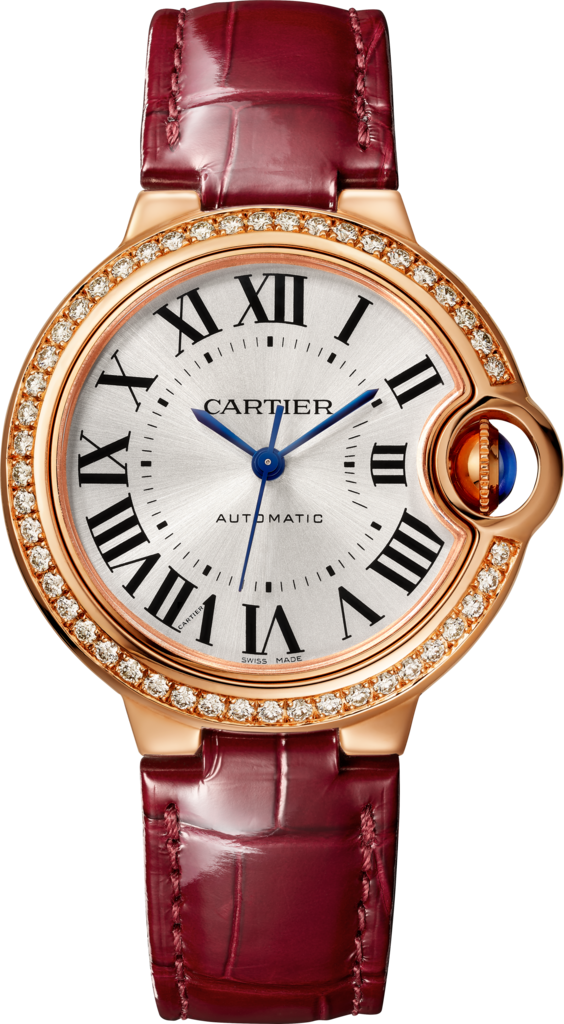 Ballon Bleu de Cartier 腕錶33毫米，自動上鏈機械機芯，18K玫瑰金，鑽石，皮革