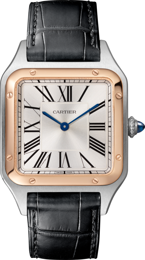 Santos-Dumont 腕錶大型款，石英機芯，18K玫瑰金，精鋼，皮革