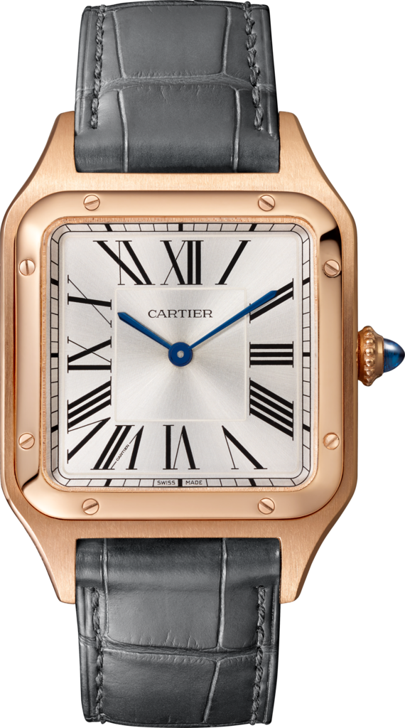 Santos-Dumont 腕錶大型款，石英機芯，18K玫瑰金，皮革