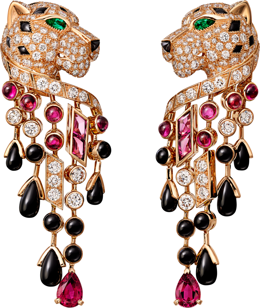 Panthère de Cartier 耳環玫瑰金，祖母綠，縞瑪瑙，紅碧璽，鑽石