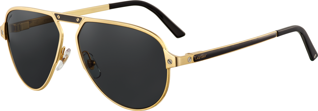 Santos de Cartier sunglassesBlack lacquer temples and bridge, champagne golden-finish metal, grey polarised lenses