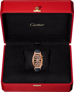Tonneau watch Extra-large model, hand-wound mechanical movement, rose gold, leather