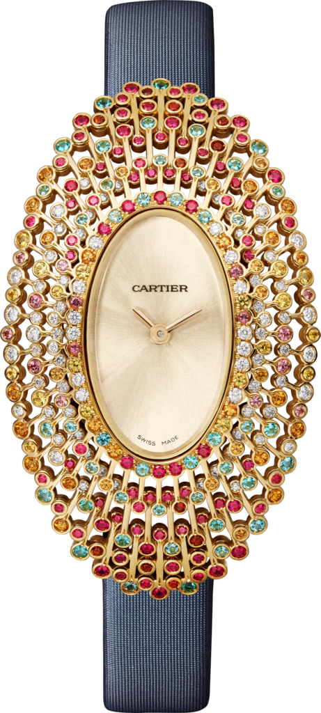 Cartier Libre watchLarge model, hand-wound mechanical movement, yellow gold, diamonds, yellow sapphires, semi-precious stones