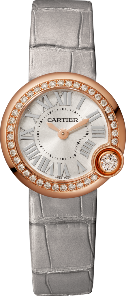 Ballon Blanc de Cartier 腕錶26毫米，石英機芯，18K玫瑰金，鑽石，皮革