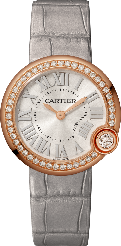 Ballon Blanc de Cartier 腕錶30毫米，石英機芯，18K玫瑰金，鑽石，皮革
