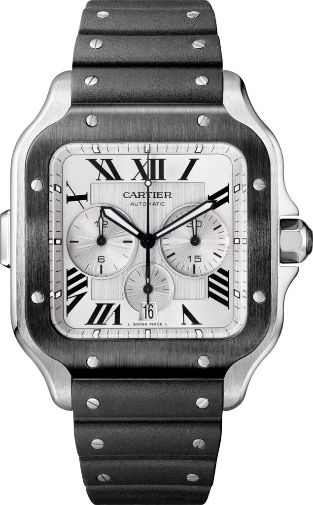 Santos de Cartier 計時碼錶特大型款，自動上鏈機械機芯，精鋼，ADLC 碳鍍層處理，可更換式橡膠錶帶及皮革錶帶