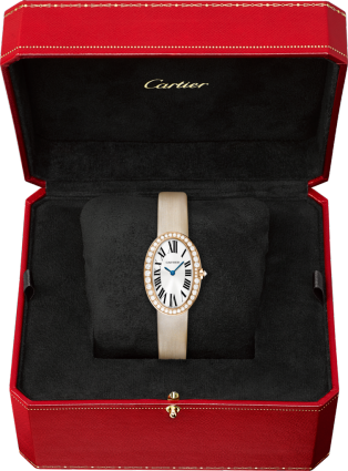 Baignoire watch, small model Small model, quartz movement, rose gold, diamonds, canvas